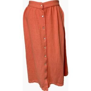 VTG 80s Orange Button Front Skirt 33” Waist Maxi Soft Granny Teacher Modest